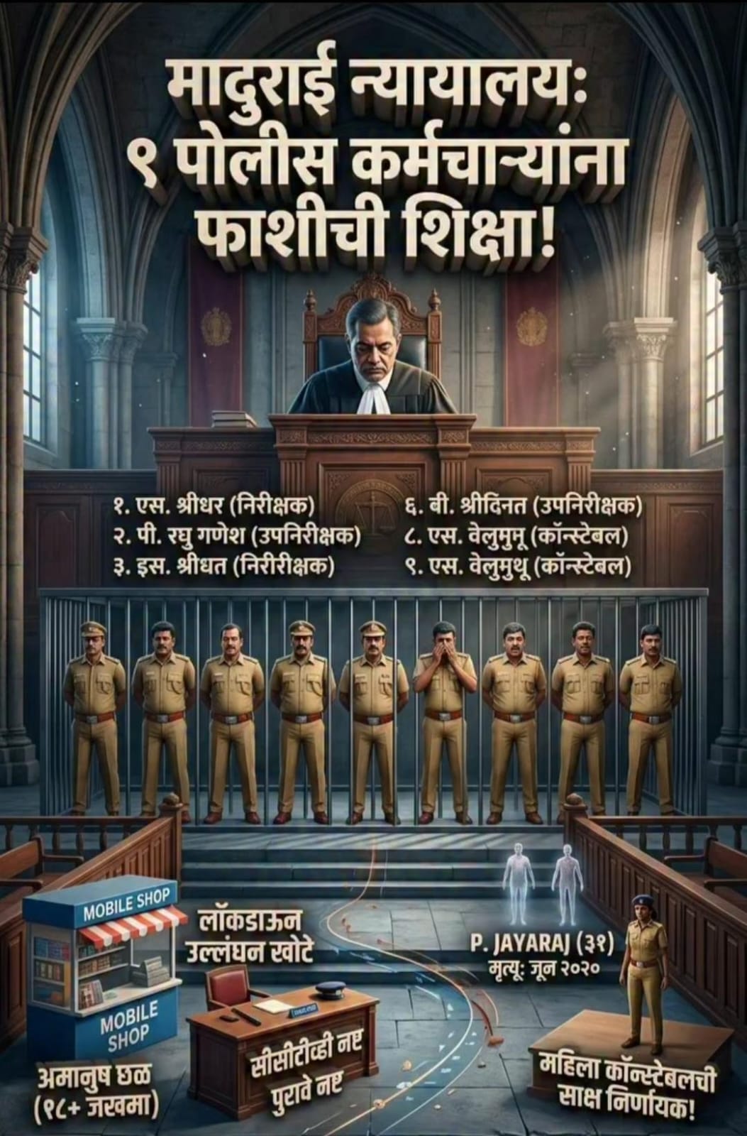 साथानकुलम कोठडी मृत्यू प्रकरणात ऐतिहासिक निकाल – ९ पोलिसांना फाशी थुथुकुडी (तामिळनाडू)