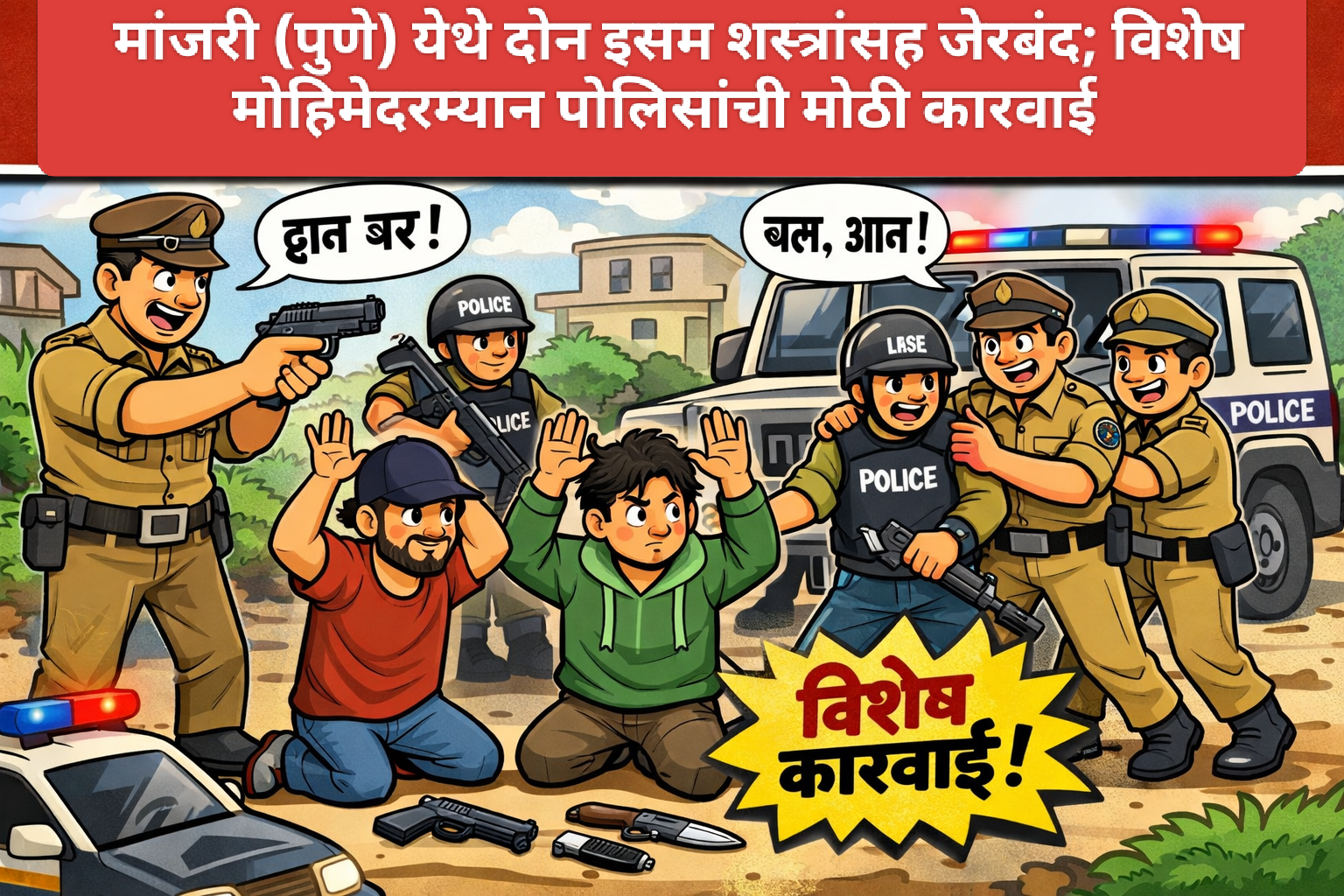  मांजरी (पुणे) येथे दोन इसम शस्त्रांसह जेरबंद; विशेष मोहिमेदरम्यान पोलिसांची मोठी कारवाई 