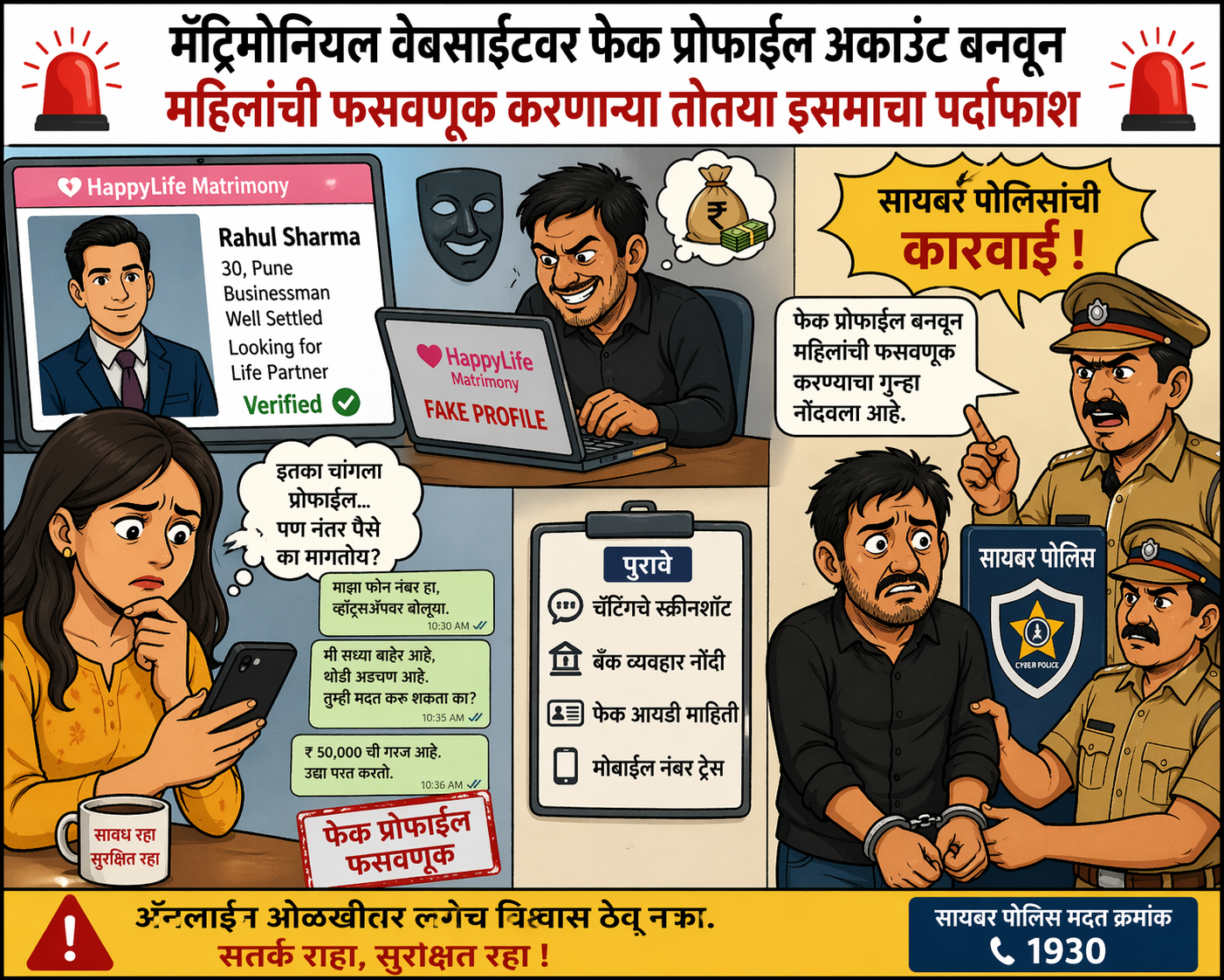 🚨 मॅट्रिमोनियल वेबसाईटवर फेक प्रोफाईल अकाउंट बनवून महिलांची फसवणूक करणाऱ्या तोतया इसमाचा पर्दाफाश 🚨