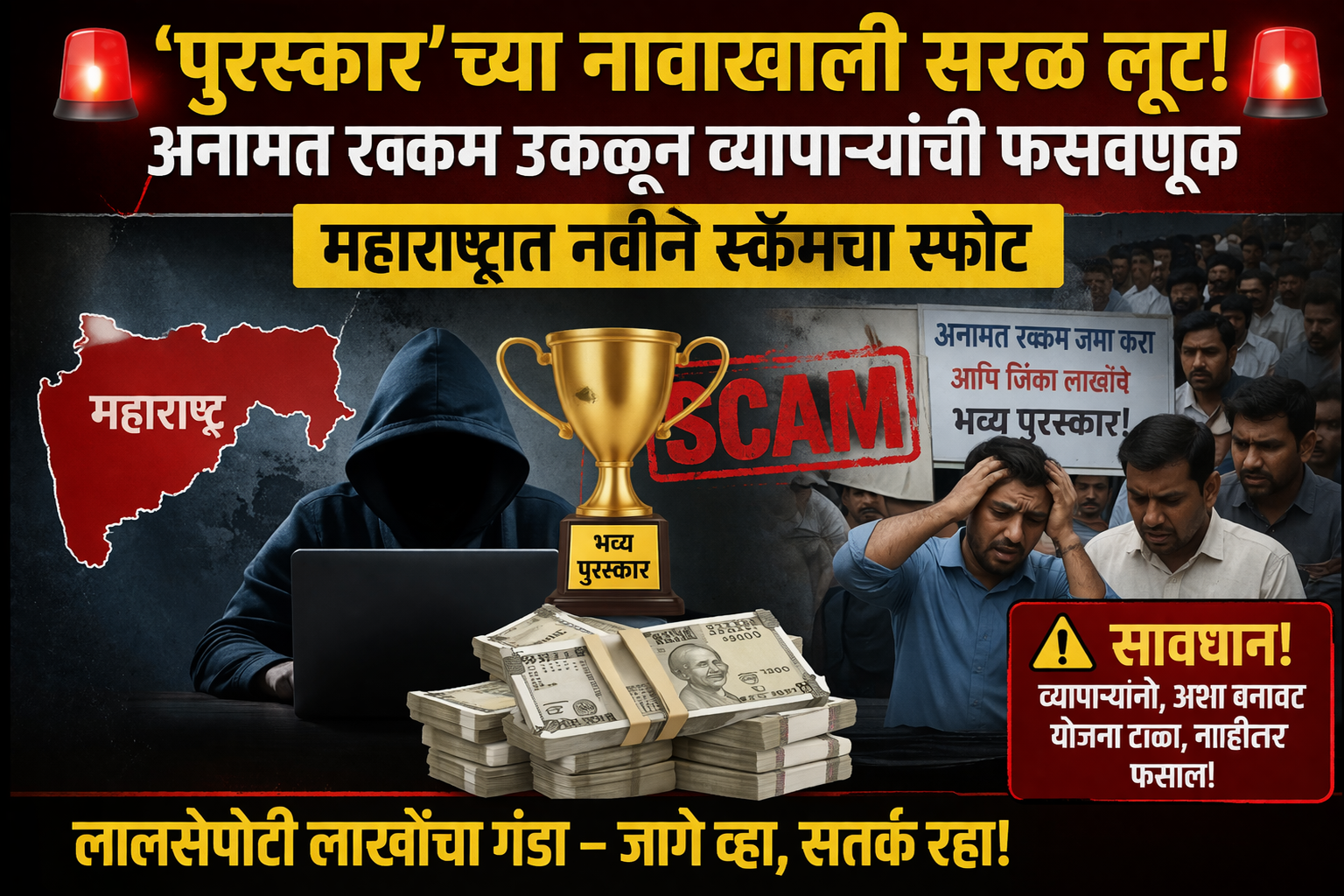 🚨 ‘पुरस्कार’च्या नावाखाली सरळ लूट! अनामत रक्कम उकळून व्यापाऱ्यांची फसवणूक – महाराष्ट्रात नवीन स्कॅमचा स्फोट 🚨