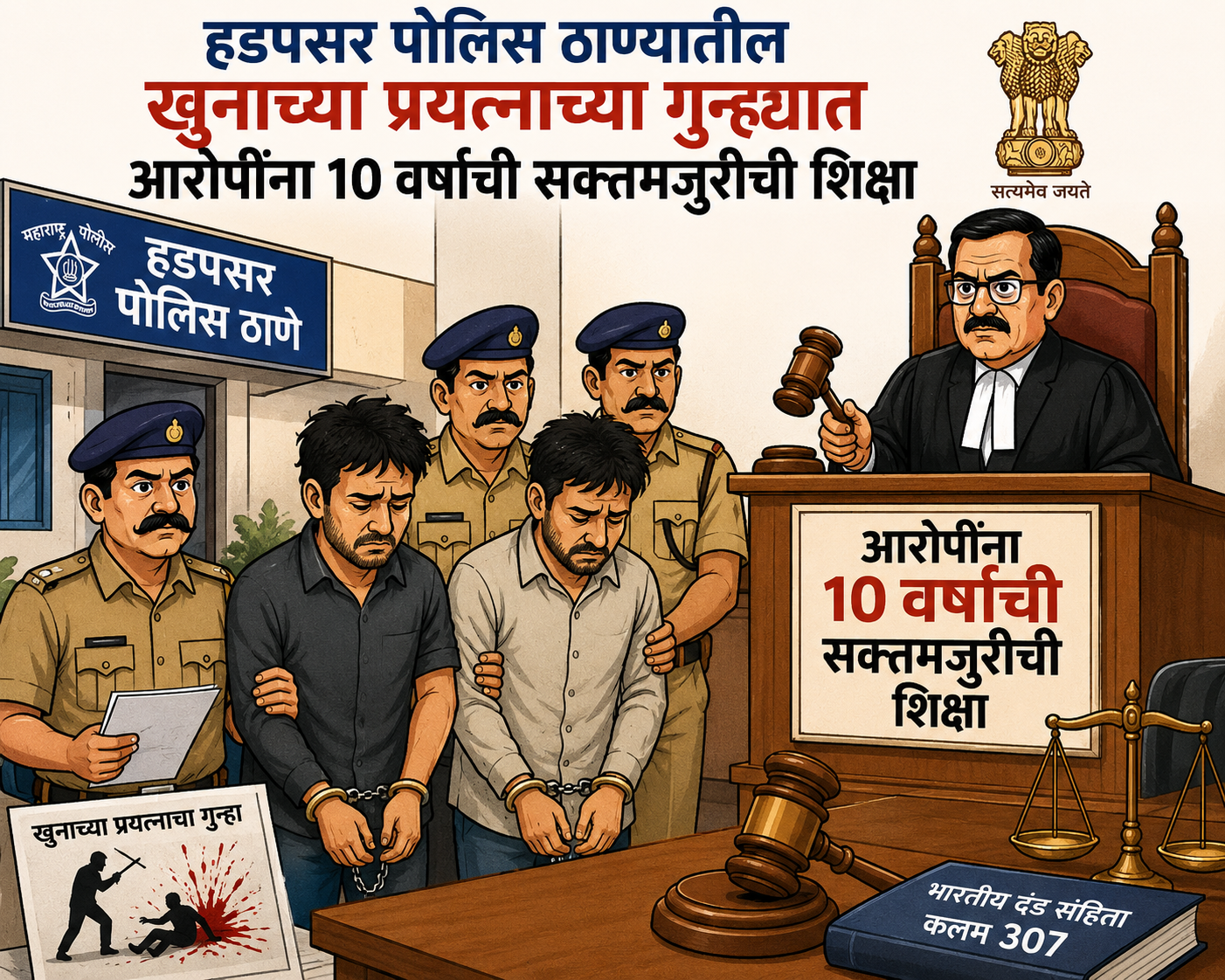 हडपसर पोलिस ठाण्यातील खुनाच्या प्रयत्नाच्या गुन्ह्यात आरोपींना 10 वर्षांची सक्तमजुरीची शिक्षा 