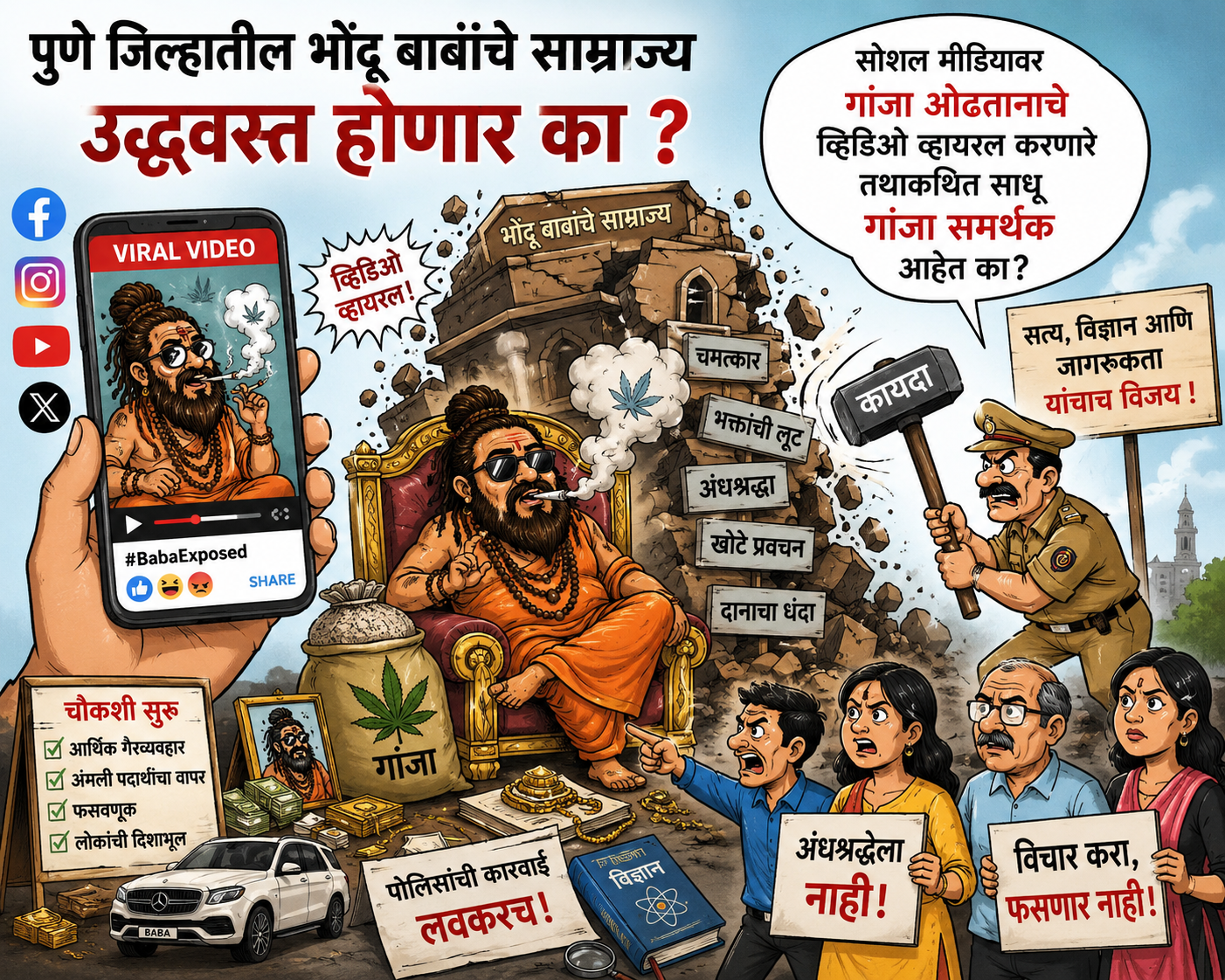 पुणे जिल्हातील भोंदू बाबांचे साम्राज्य उद्ध्वस्त होणार का ? सोशल मीडियावर गांजा ओढतानाचे व्हिडिओ व्हायरल करणारे तथाकथित साधू गांजा समर्थक आहेत का?